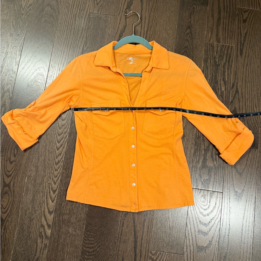 Orange 3/4 Sleeve Button-Up Cotton Shirt